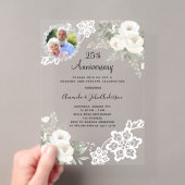 銀の花の25周年記念結婚式フォト アクリル招待状 (インサイチュ (ポータブル))