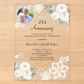 銀の花の25周年記念結婚式フォト アクリル招待状 (正面)