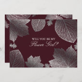 銀の葉が落ちる ウェディング フラワーガール 招待状 (正面/裏面)