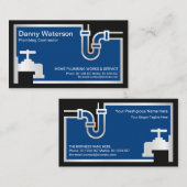 銀の蛇口、パイプ、青の洪水、配管工 名刺 (正面/裏面)