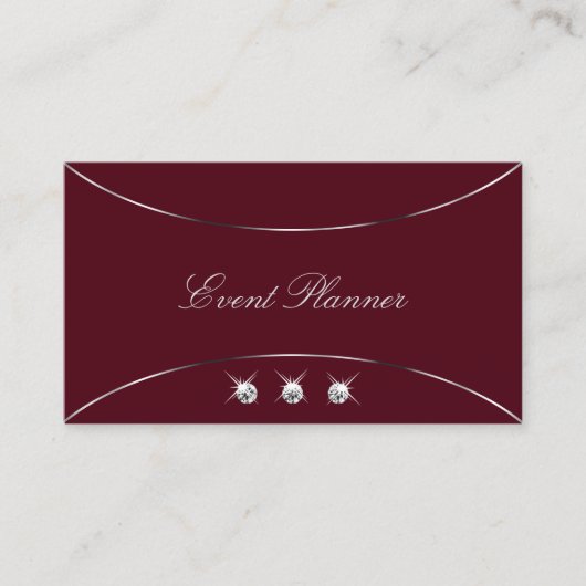 銀の装飾とダイヤモンドの豪華なバーガンディ 名刺 (正面)