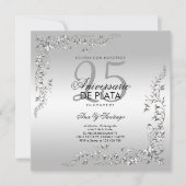 銀の装飾 25周年記念の結婚式のお祝い 招待状 (正面)