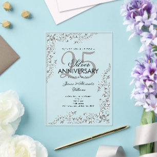 銀の装飾 25周年 結婚記念日 アクリル招待状