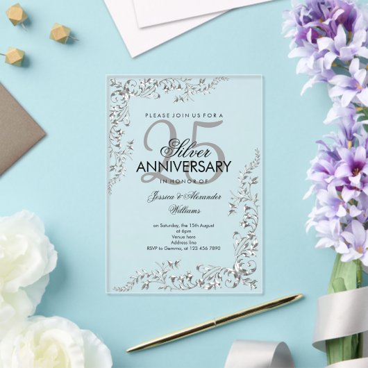銀の装飾 25周年 結婚記念日 アクリル招待状 (インサイチュ (ウェディング))