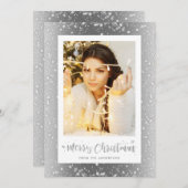 銀の輝エレガントく雪の写真のクリスマスカード シーズンカード (正面/裏面)