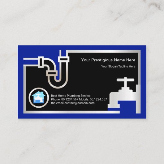 銀の配管、青い洪水の水が上昇中の配管工 名刺 (裏面)