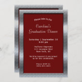 銀の金属フレーム・マルーン・ディナー卒業 招待状 (正面/裏面)