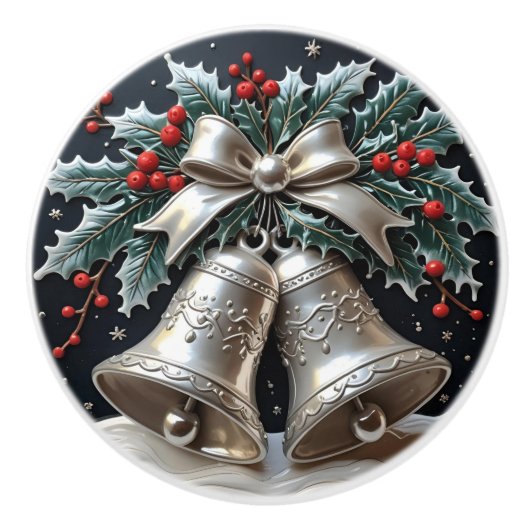 銀の鐘とホリークリスマス セラミックノブ (正面)
