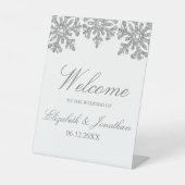 銀の雪の結晶の冬の結婚式 台座サイン (正面)