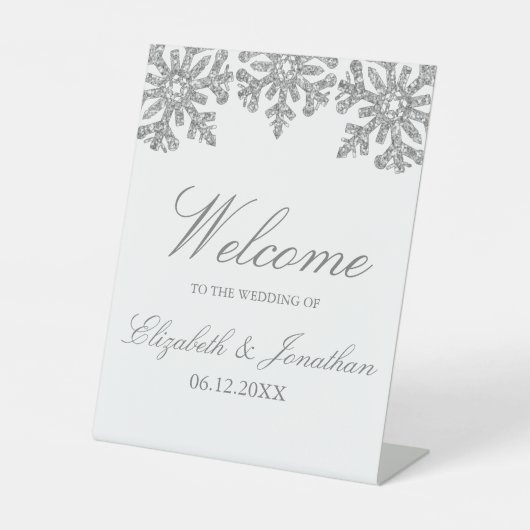銀の雪の結晶の冬の結婚式 台座サイン (正面)
