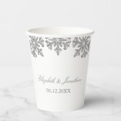 銀の雪の結晶の冬の結婚式 紙コップ (正面)