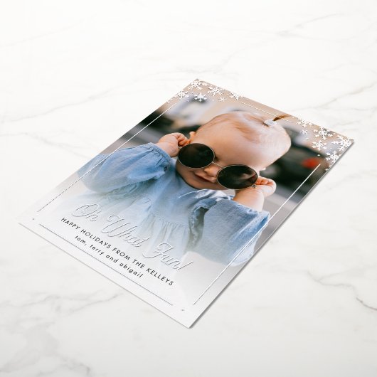 銀の雪の結晶 縦写真 箔シーズンカード (回転した状態)