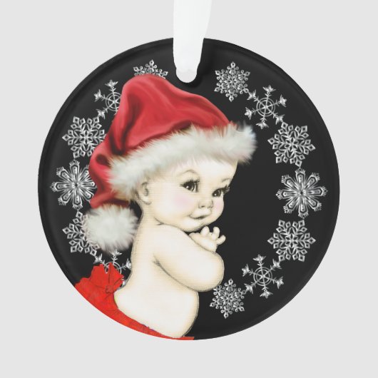 銀の雪の結晶 赤ちゃんの女の子の最初のクリスマス オーナメント (正面)