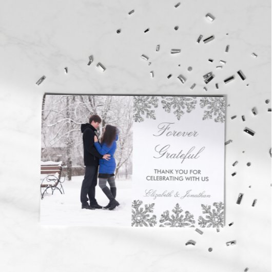 銀の雪の花 結婚式 ウインター サンキューカード
