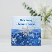 銀の雪片が青の正月休みのパーティー 招待状 (スタンド正面)
