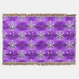銀の雪片と白い星パープルクリスマス スローブランケット