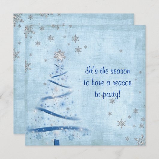 銀の雪片を持つクリスマスパーティー 招待状 (正面/裏面)