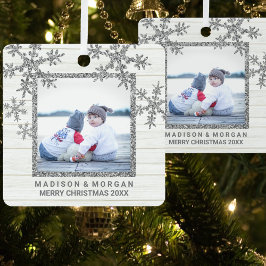 銀の雪片スタイリッシュ両面写真 メタルオーナメント