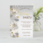 銀の雪片、ボール、雪のクリスマスパーティー 招待状 (スタンド正面)