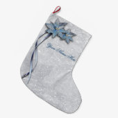 銀の青いポインセチア ラージクリスマスストッキング (正面 (吊り時))