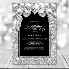 銀の風船Any Age Birthday Party 招待状