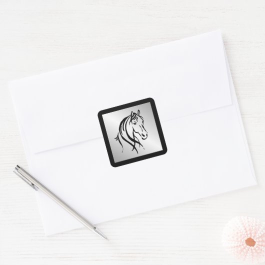 銀の馬の頭 スクエアシール (封筒)