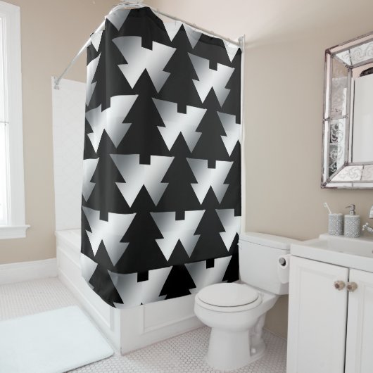 銀の黒いクリスマスツリー シャワーカーテン (インサイチュ)