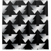 銀の黒いクリスマスツリー シャワーカーテン (正面)