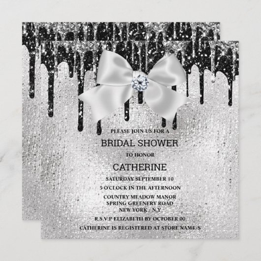 銀の黒いダイヤモンドきらめく灯豪華な輝き 招待状 (正面/裏面)