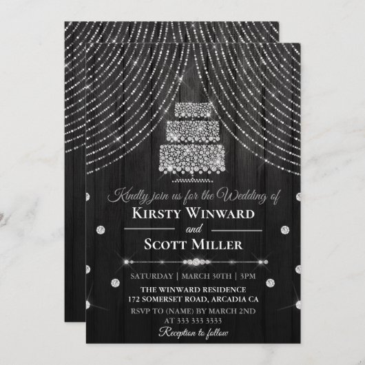 銀の黒いダイヤモンド・カ結婚ーテンケーキ 招待状 (正面/裏面)