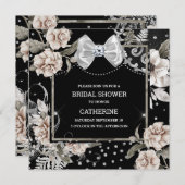 銀の黒のみすぼらしいシックバラパリシックボウ 招待状 (正面/裏面)