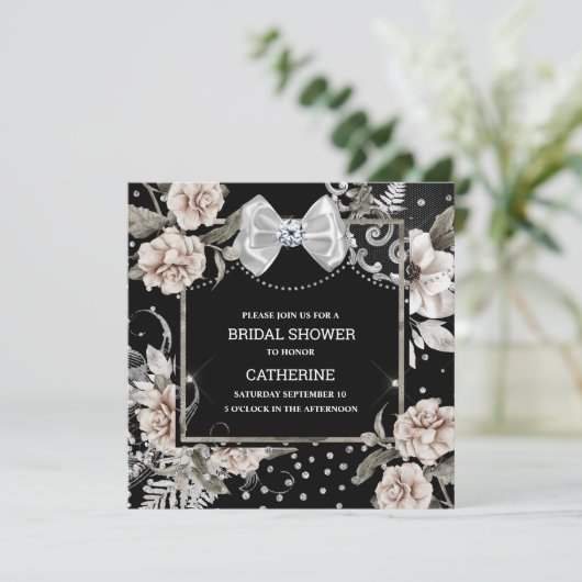 銀の黒のみすぼらしいシックバラパリシックボウ 招待状 (スタンド正面)