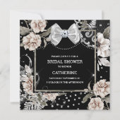 銀の黒のみすぼらしいシックバラパリシックボウ 招待状 (正面)