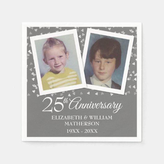 銀の25周年記念の結婚式の子供時代の写真 スタンダードカクテルナプキン (正面)