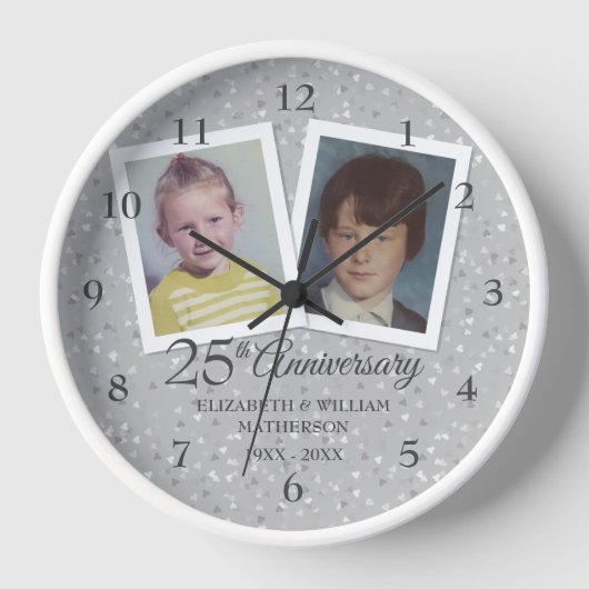 銀の25周年記念結婚式 2枚の写真 壁時計 (正面)