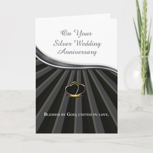 銀の25周年記念 結婚記念日 ハート カード (正面)