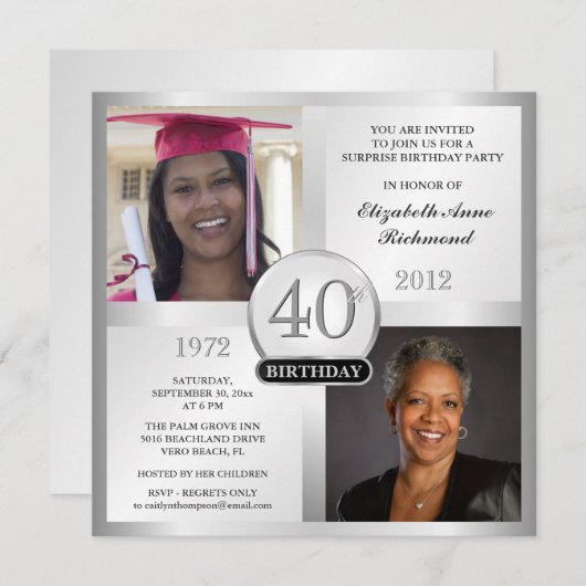 銀の40歳の誕生日招待状の時と今の写真 招待状 (正面/裏面)