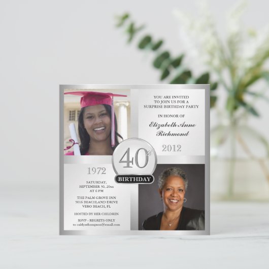 銀の40歳の誕生日招待状の時と今の写真 招待状 (スタンド正面)