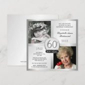 銀の60歳の誕生日招待状 Then & Now 写真 招待状 (正面/裏面)