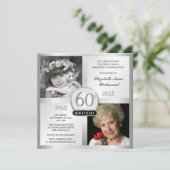 銀の60歳の誕生日招待状 Then & Now 写真 招待状 (スタンド正面)