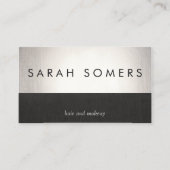 銀はっきりしたフェイク箔シックブラックリネンストライプの 名刺 (正面)