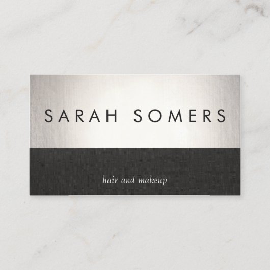 銀はっきりしたフェイク箔シックブラックリネンストライプの 名刺 (正面)