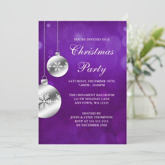 銀は紫色の《写真》ぼけ味のクリスマス・パーティを飾ります 招待状 (スタンド正面)