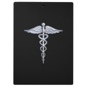 銀は黒い装飾のケリュケイオンの医学の記号を好みます クリップボード (裏面)