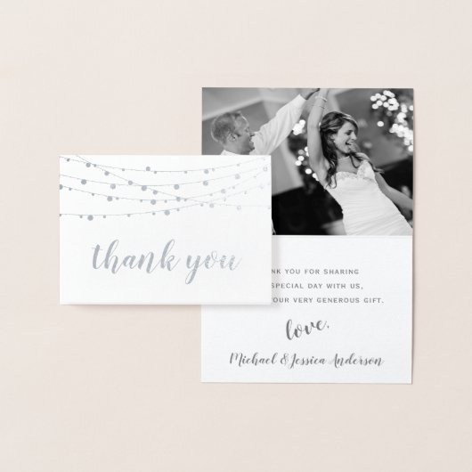 銀ぱくのひもライト写真は感謝していしています 箔カード (ディスプレー)