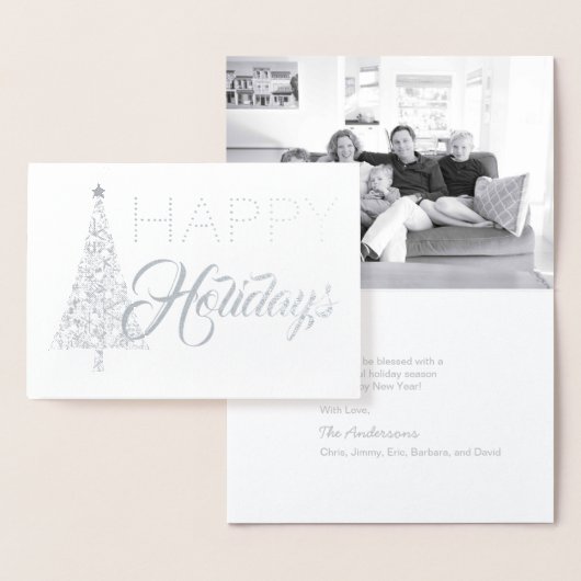 銀ぱくのクリスマスツリーの幸せな休日の写真 箔カード (ディスプレー)