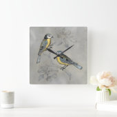 銀を着せられた飼鳥園|の鳥のカップル スクエア壁時計 (ホーム)