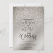 銀アイボリーグラデーショングリッター金結婚属箔 招待状 (正面)