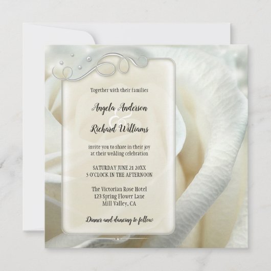 銀アイボリーバラ結婚式招待状 招待状 (正面)