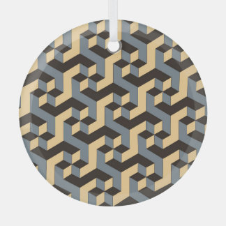 銀アイボリー幾何複合タイル ガラスオーナメント